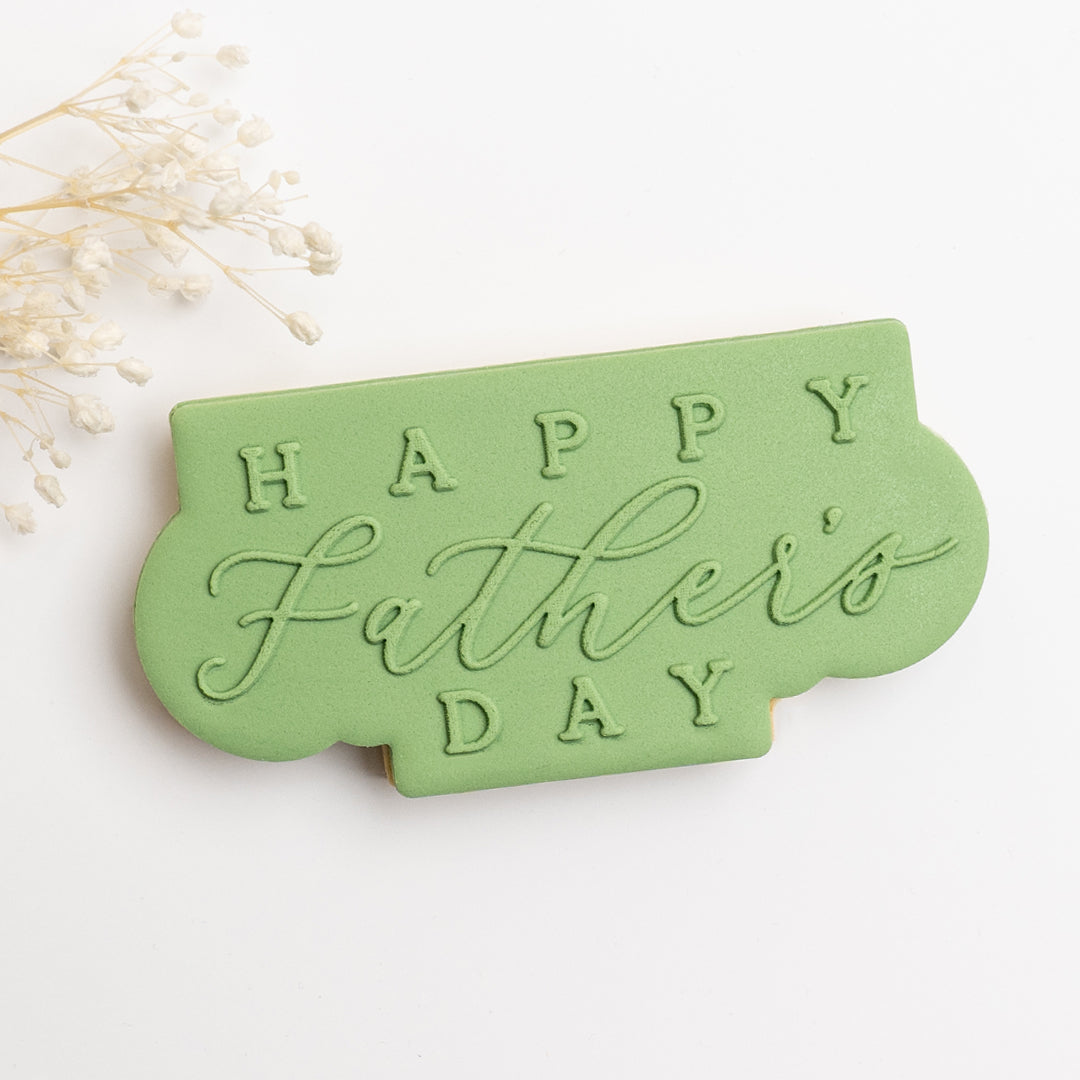 Happy Father's Day (cursive) stamp with matching cutter