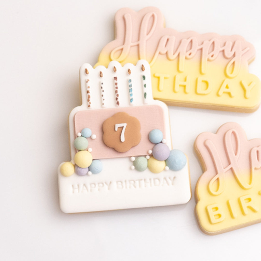 Birthday cake stamp with matching cutter ( Extra cake part cutter included)
