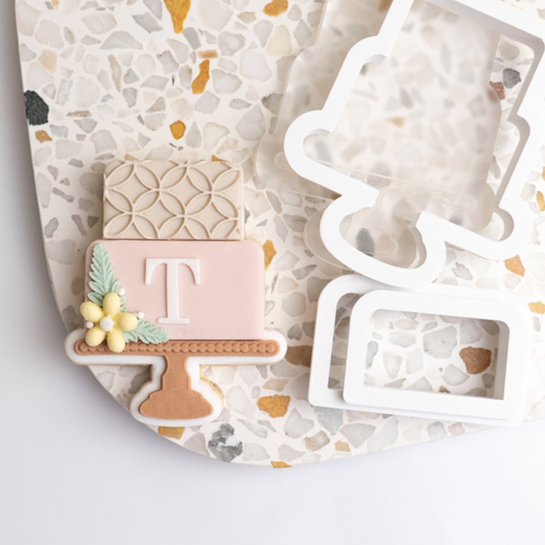 Two tiered cake stamp with matching cutter ( Extra 2 x cake part cutter included)