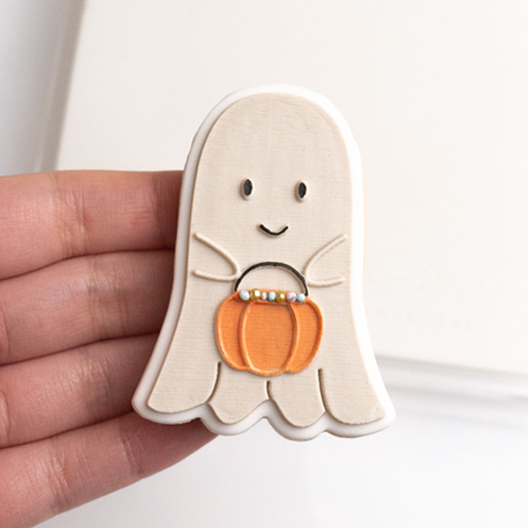 Ghost with pumpkin stamp with matching cutter