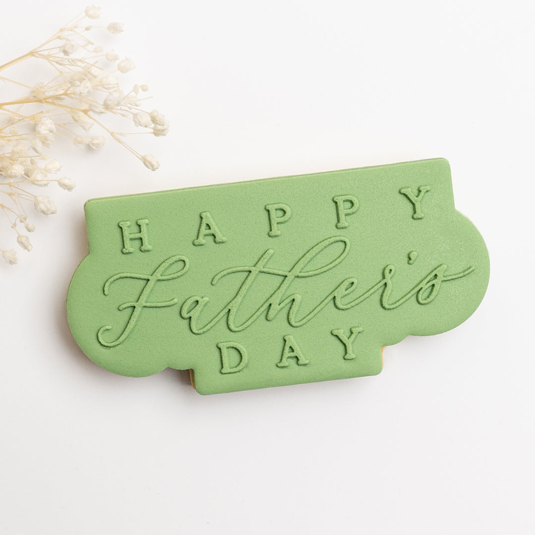 Happy Father's Day (cursive) stamp with matching cutter