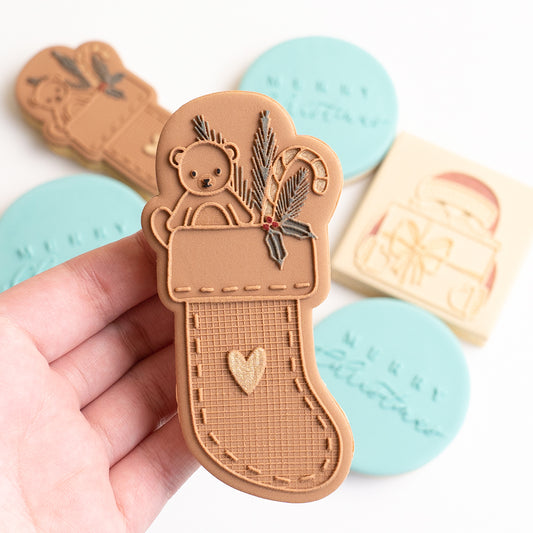 Teddy bear stocking stamp with matching cutter (Please choose option)