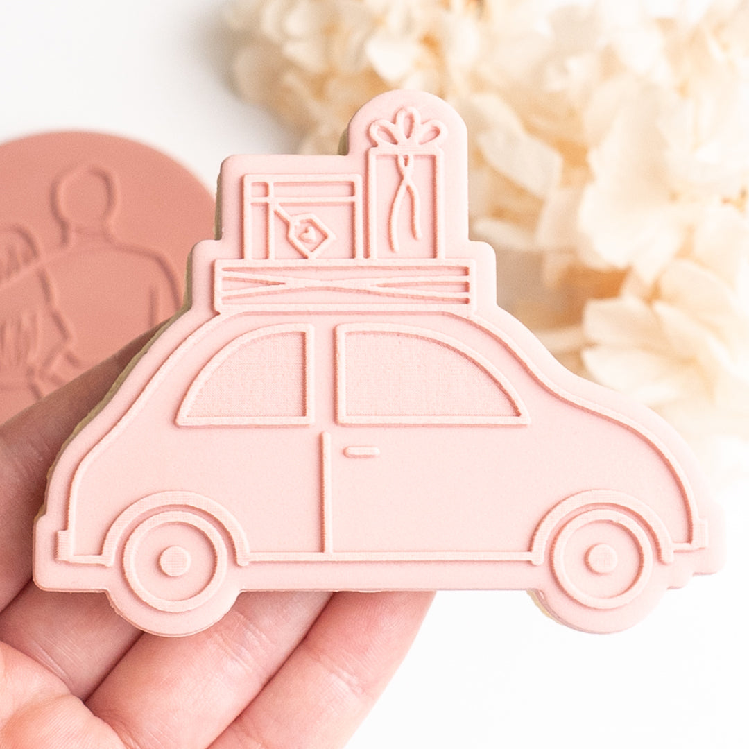 Car with presents stamp with matching cutter