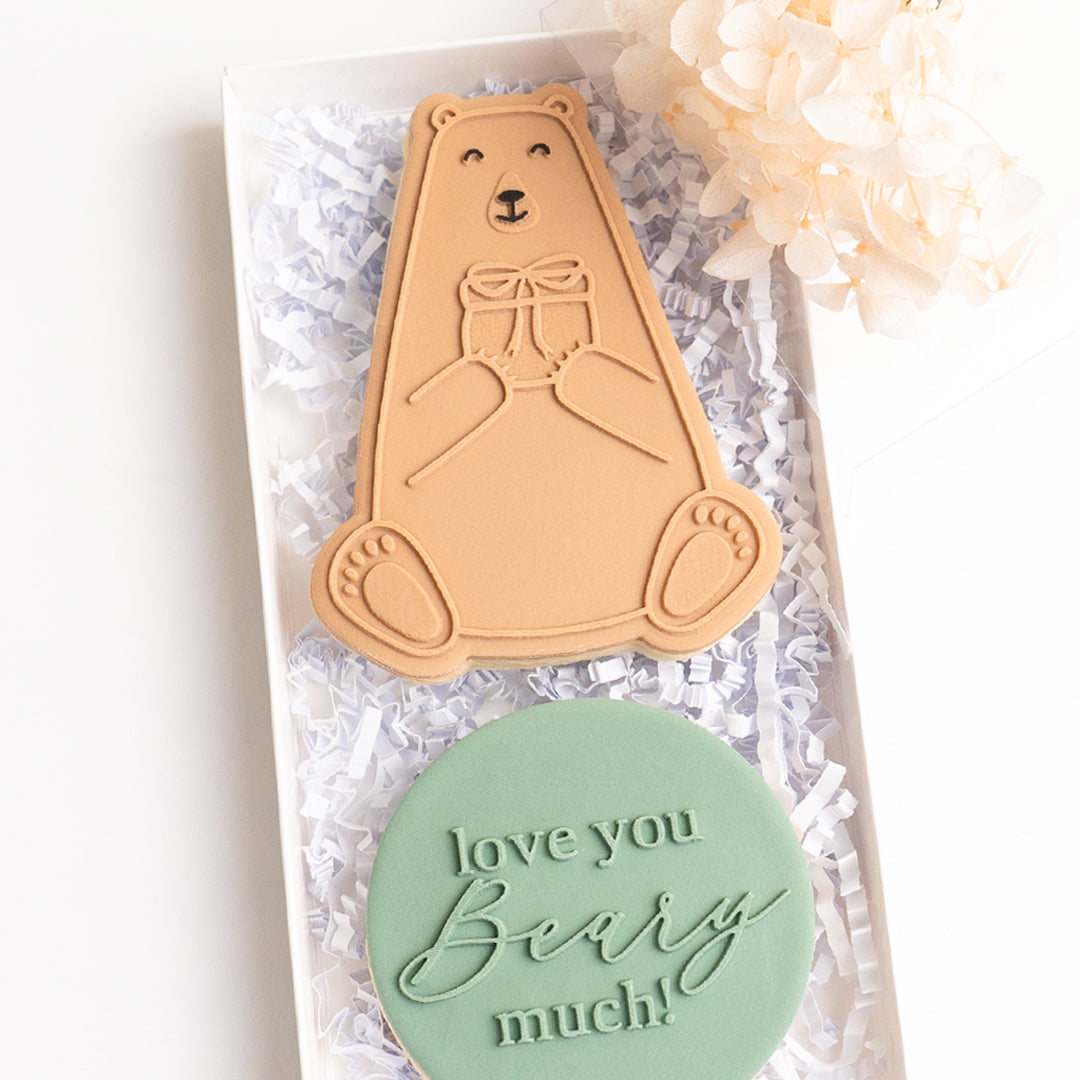 Bear with present stamp (with matching cutter option)