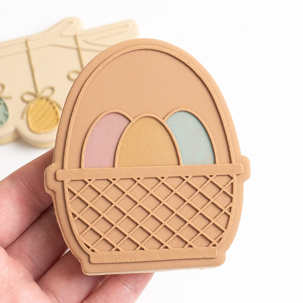 Easter basket stamp with matching cutter