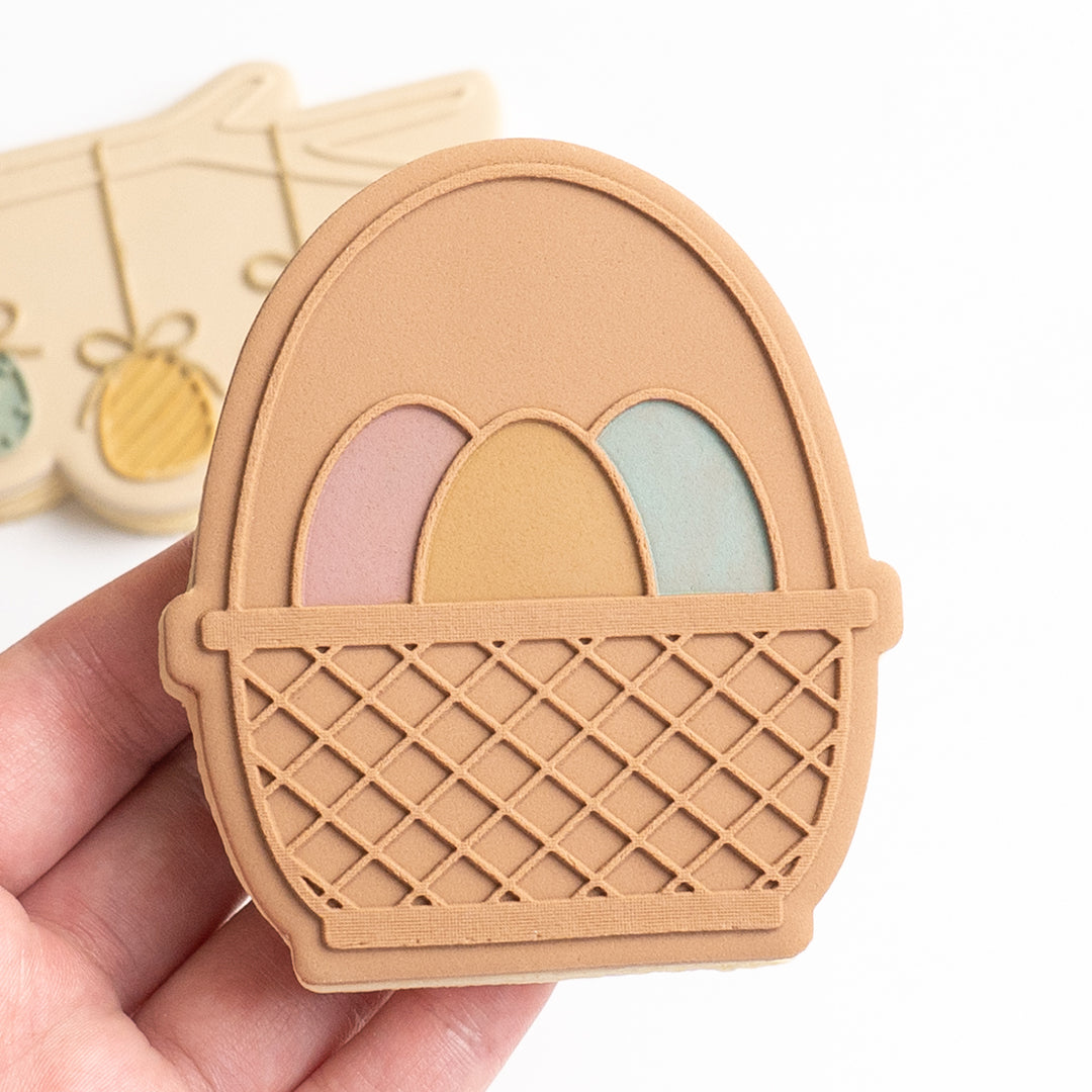 Easter basket stamp with matching cutter