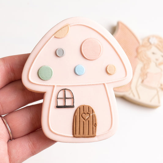 Mushroom house stamp with matching cutter