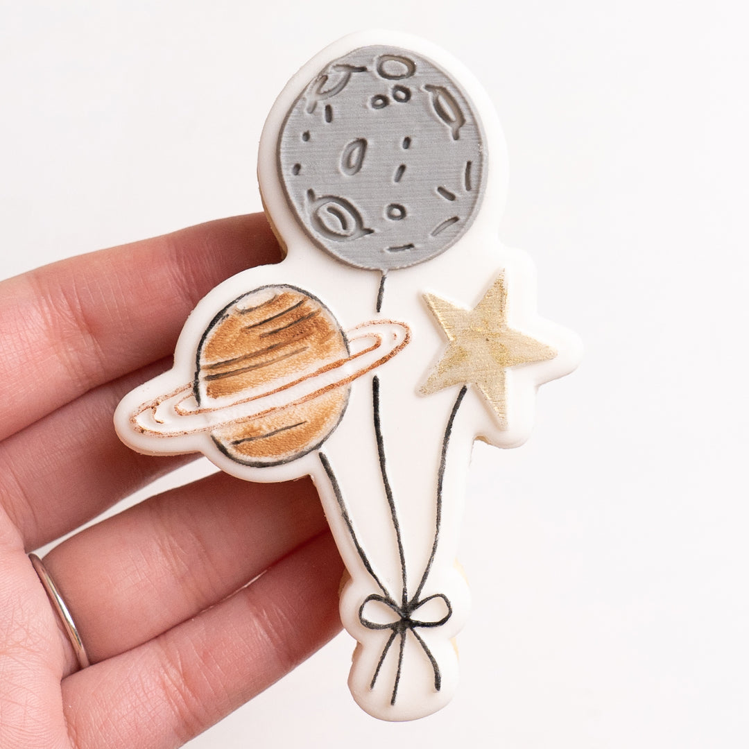 Space balloons stamp with matching cutter