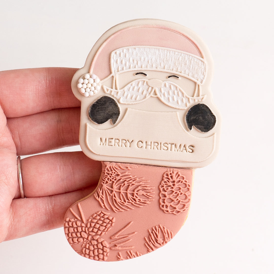 Santa stocking stamp with matching cutter