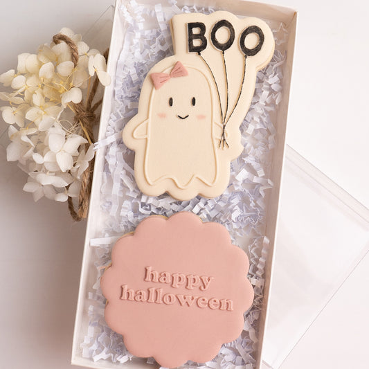 Ghost with balloons stamp with matching cutter