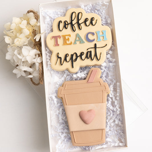 Coffee teach repeat stamp with matching cutter