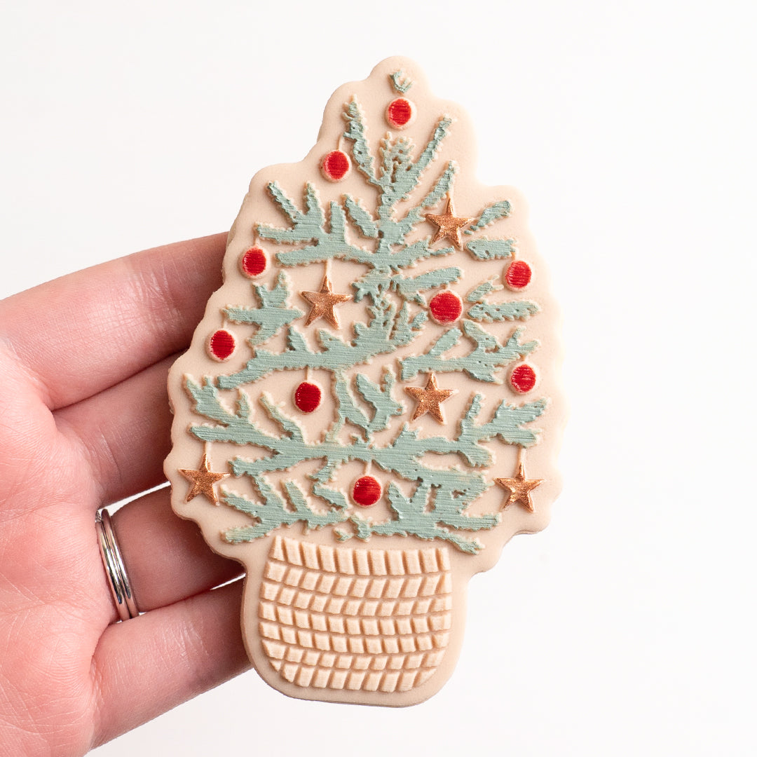 Christmas tree with ornaments stamp with matching cutter