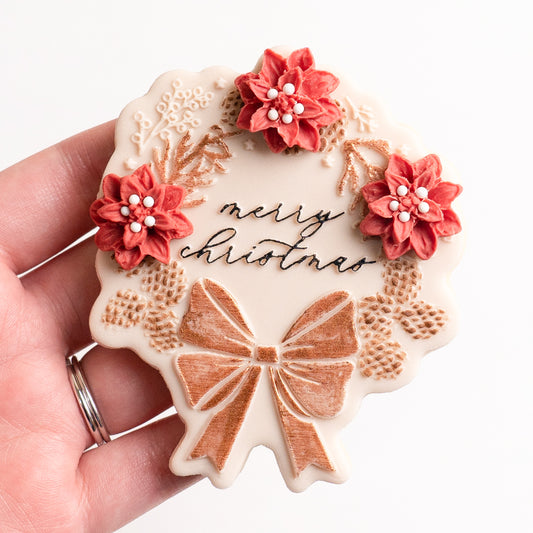 Christmas wreath stamp with matching cutter (GENERIC/Merry Christmas text option)