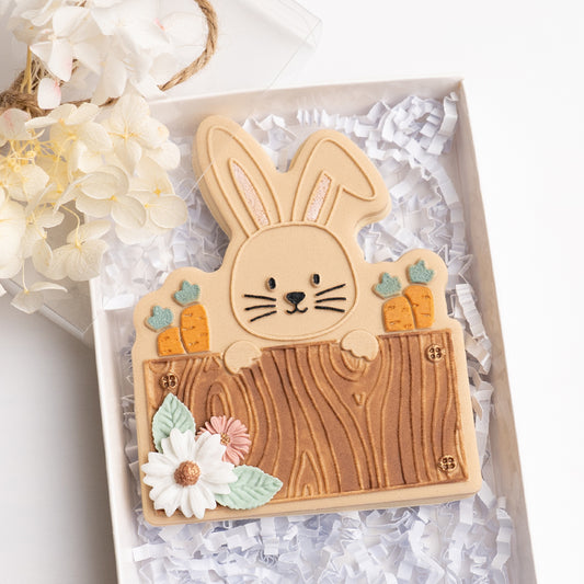 Bunny in box stamp with matching cutter