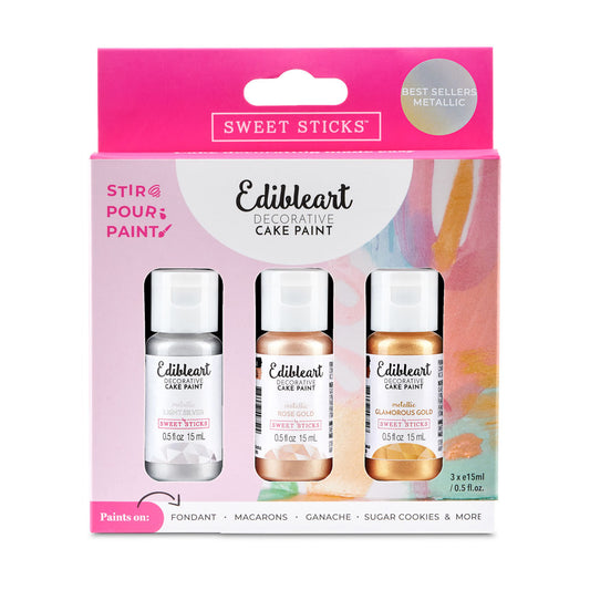 SWEET STICKS 'BEST SELLER' METALLIC 3 PACK: 15ML EDIBLEART PAINT